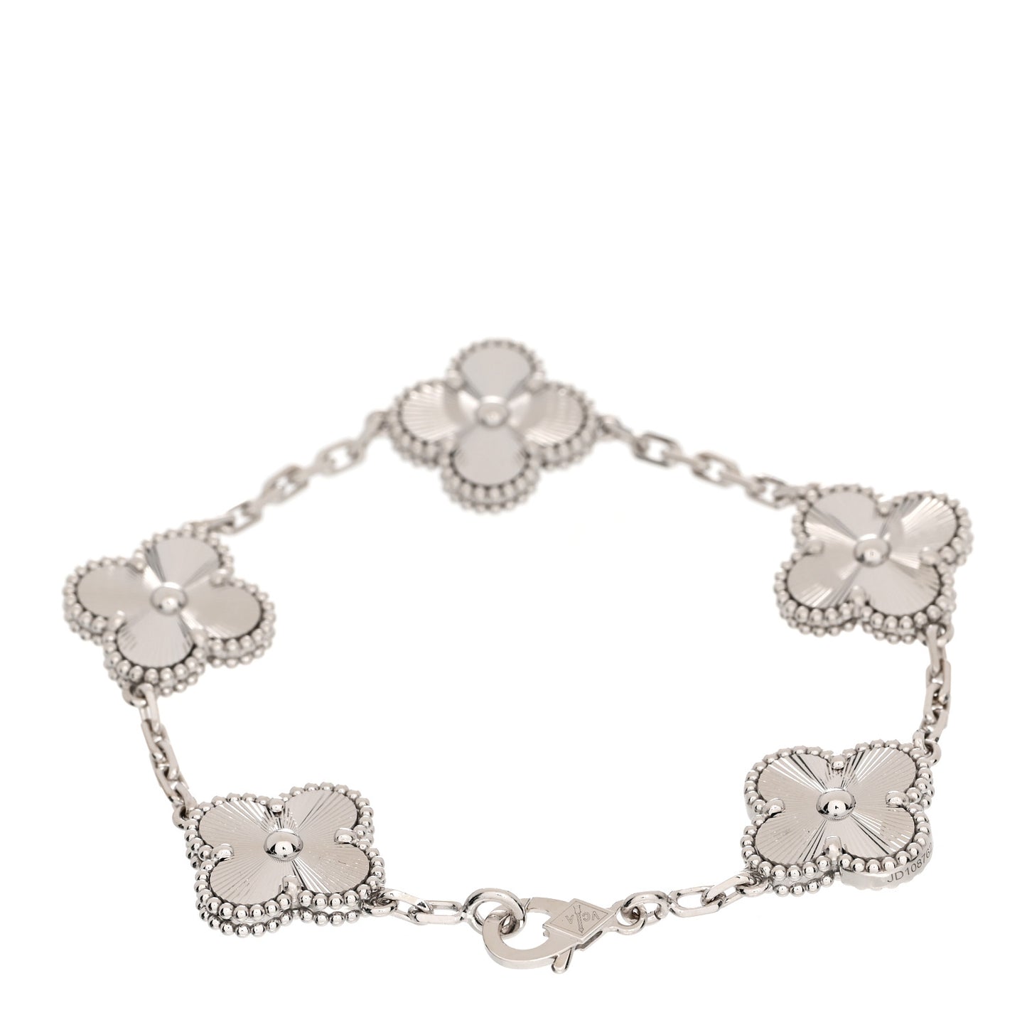 18K White Gold 5 Motifs Guilloche Vintage Alhambra Bracelet