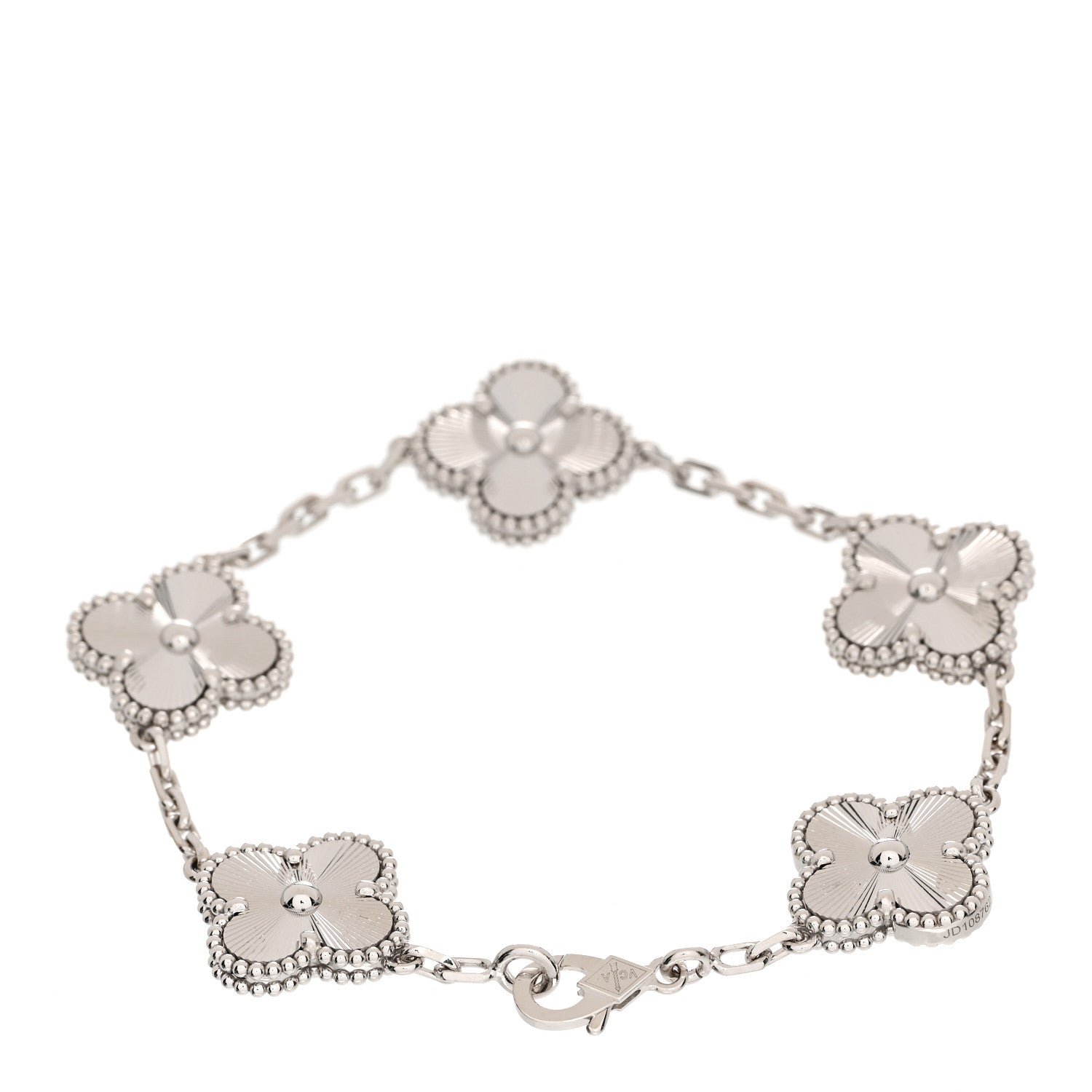Van Cleef & Arpels 18K White Gold 5 Motifs Guilloche Vintage Alhambra Bracelet 2 of 5