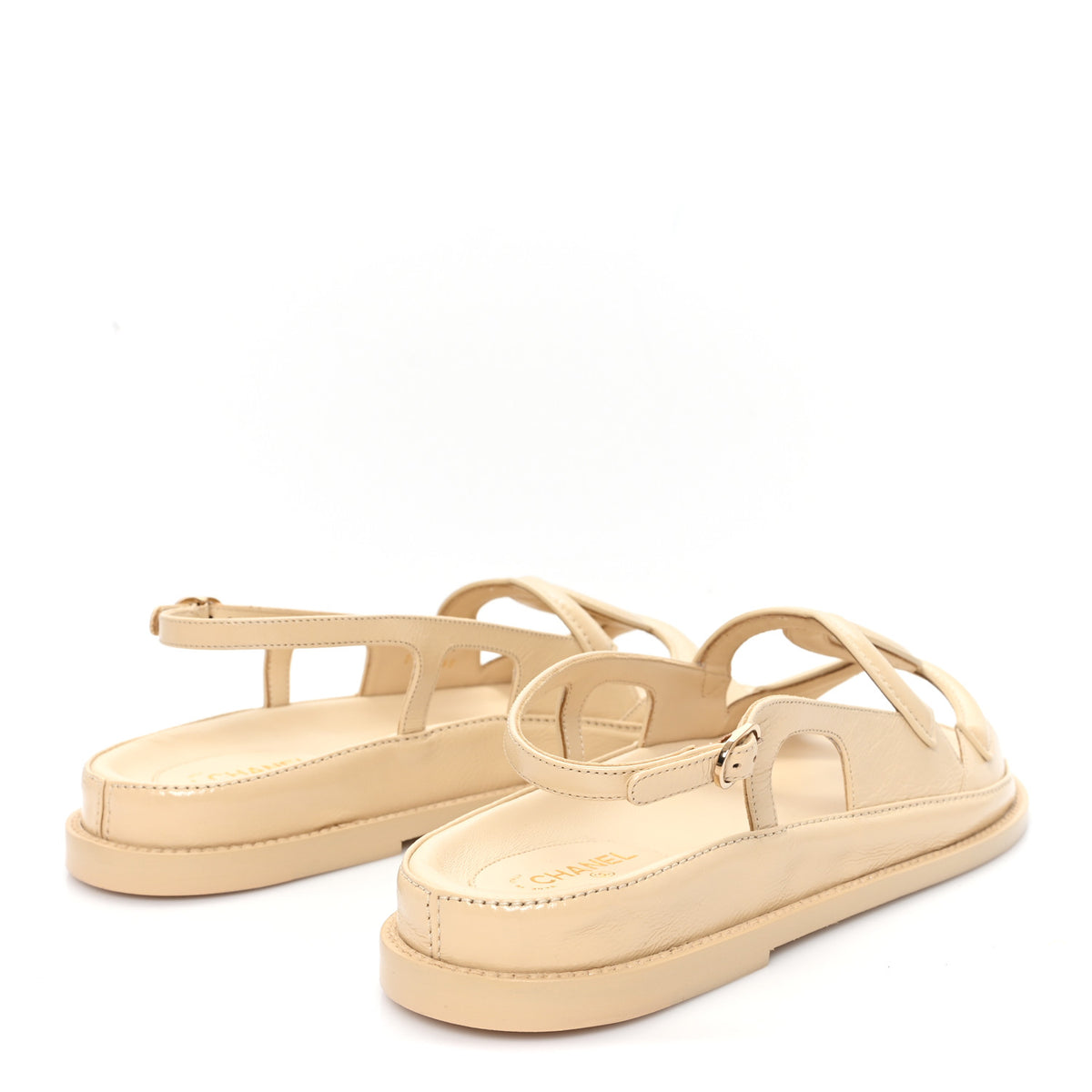 Chanel Crumpled Shiny Lambskin CC Cut Out Dad Sandals 40 Beige 5 of 10