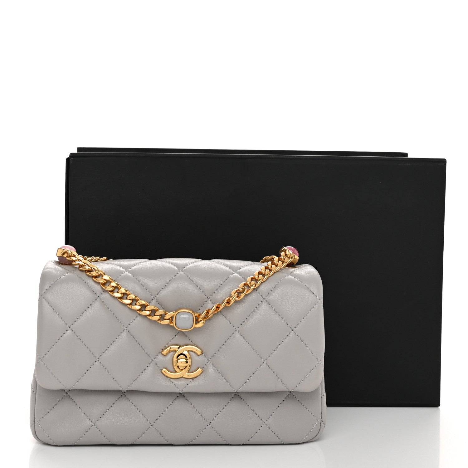 Chanel Lambskin Resin Pearl Quilted Small Flap Grey 11 of 11