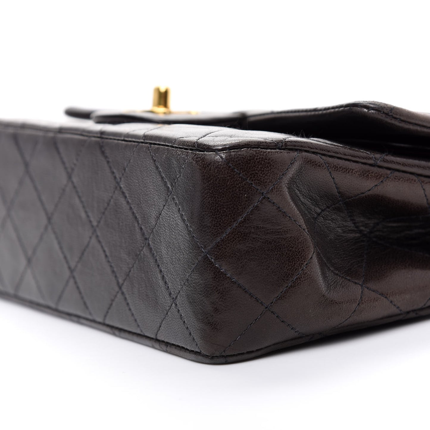 Lambskin Quilted Small Double Flap Dark Brown