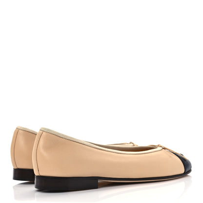 Chanel Lambskin Cap Toe CC Ballerina Flats 36.5 Beige Black 4 of 8
