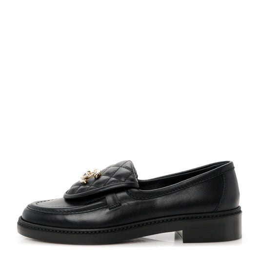 Lambskin Quilted CC Turnlock Loafers 36.5 Black