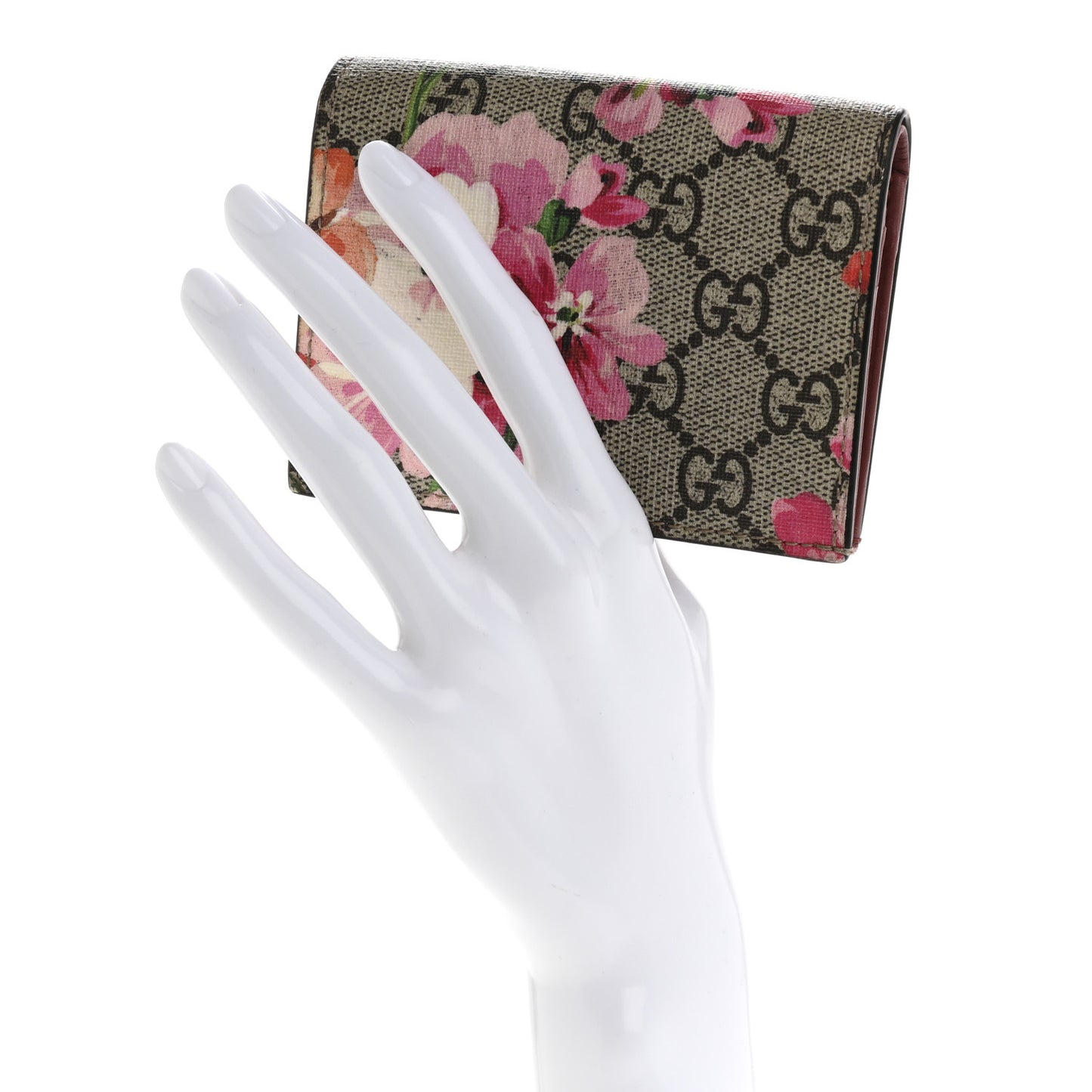 GG Supreme Monogram Blooms Card Case Wallet Beige Multicolor Dry Rose