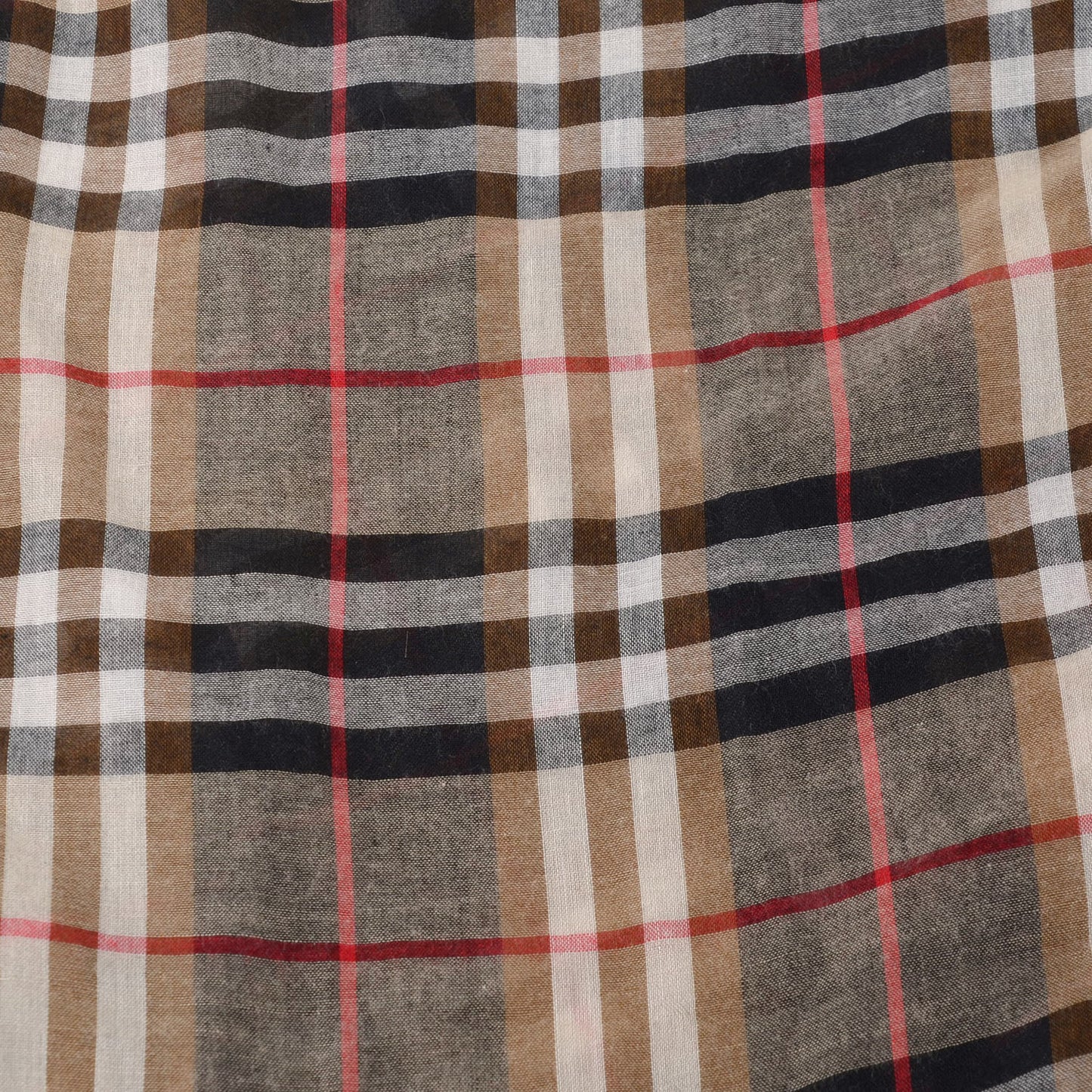 Wool Silk Gauze Vintage Check Lightweight Scarf Mahogany