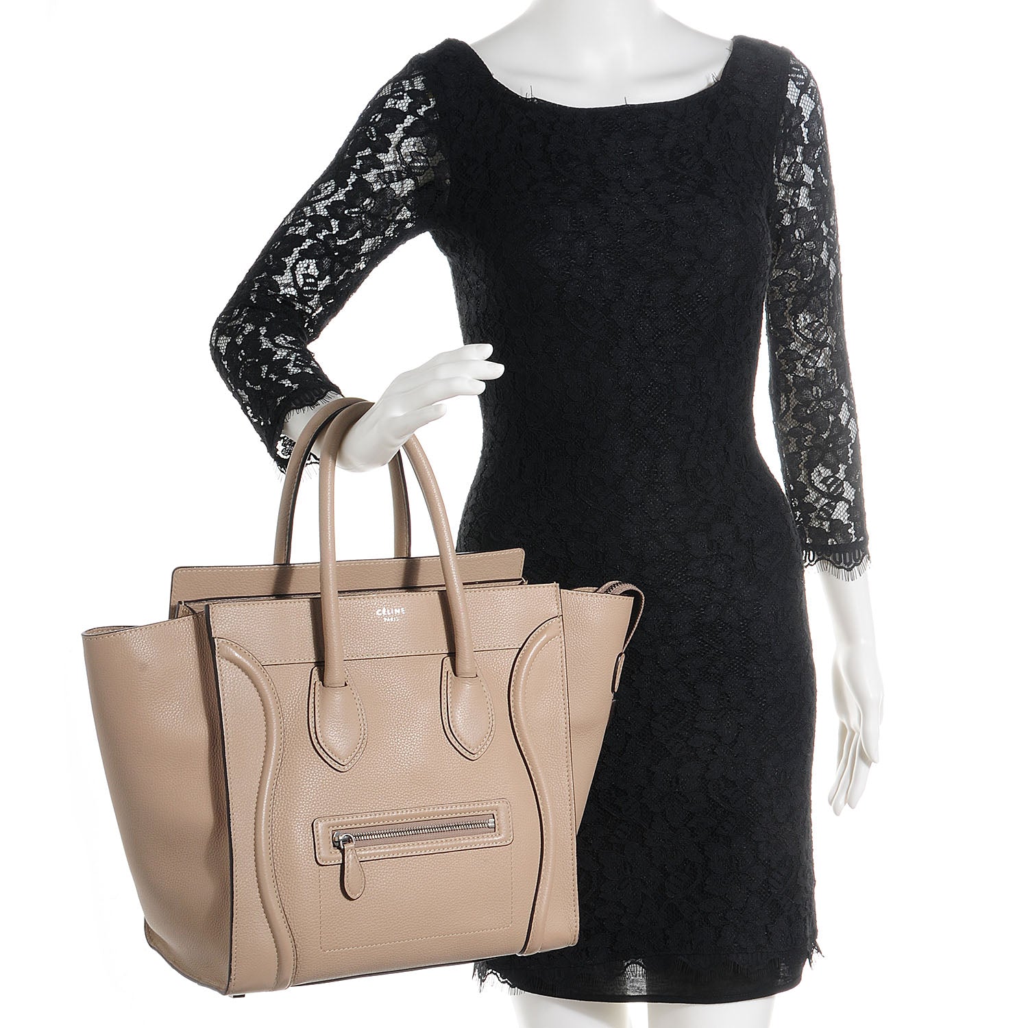Celine Drummed Calfskin Mini Luggage Dune 2 of 8
