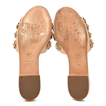 Chanel Lambskin Camellia Slide Sandals 36 Beige 5 of 9