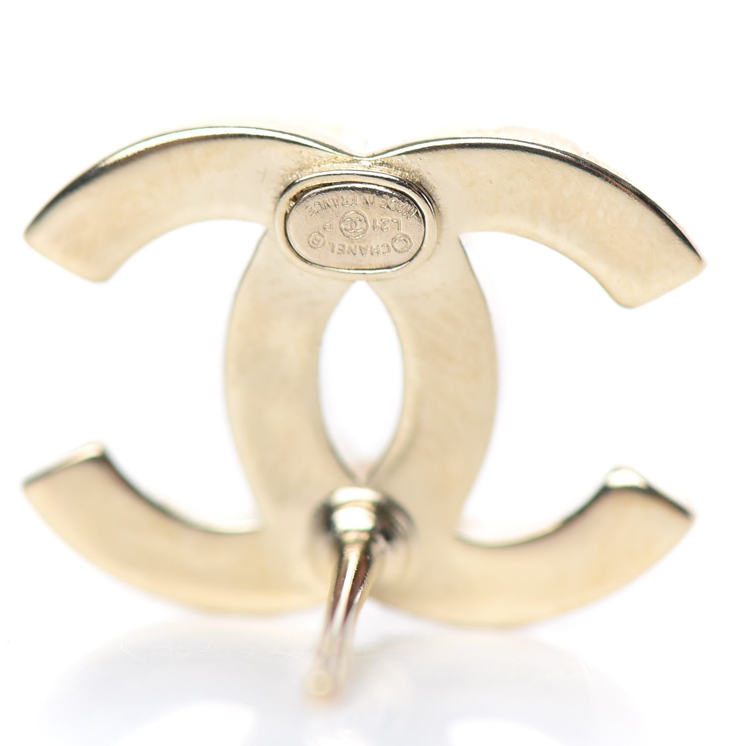 Chanel Crystal Metal CC Paris Button Stud Earrings Gold 3 of 5