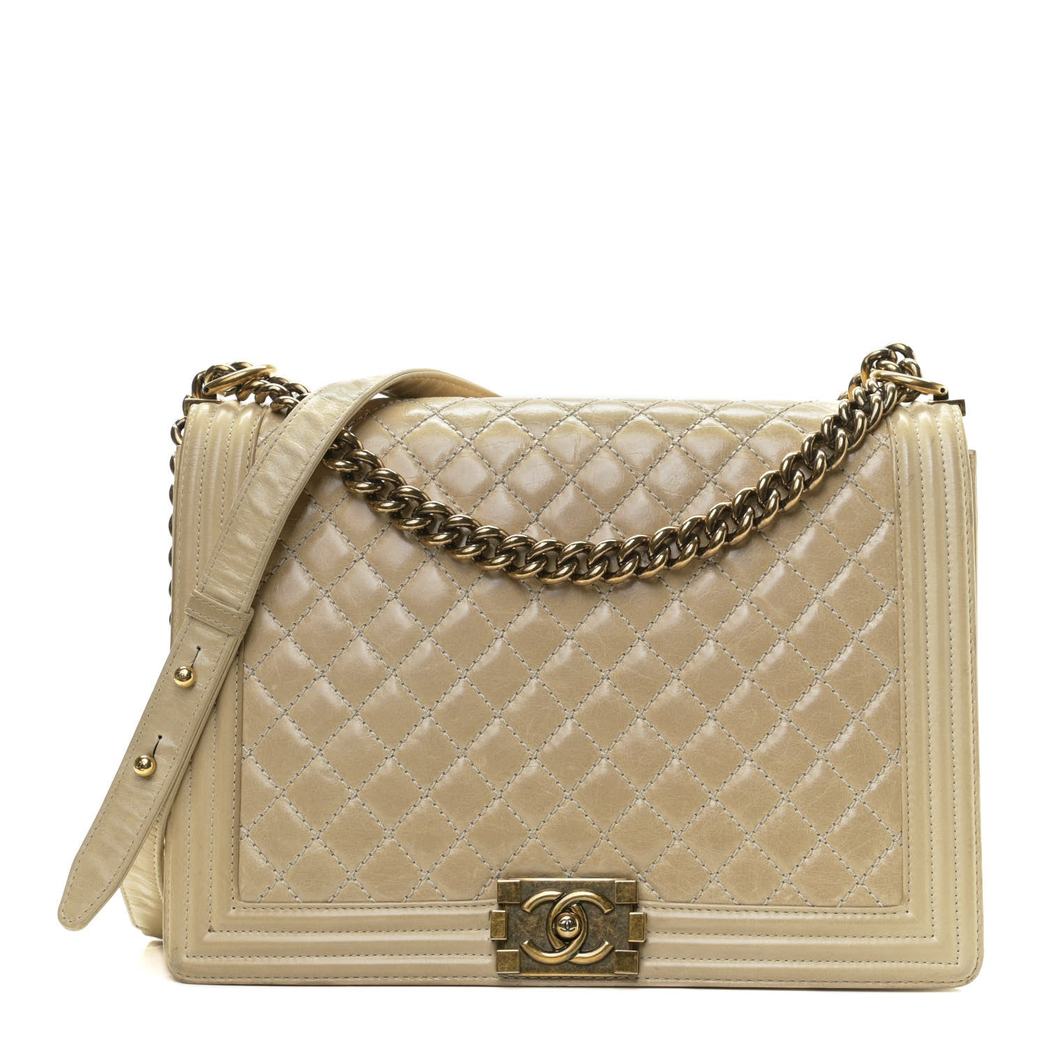 Chanel Glazed Calfskin Quilted Large Boy Flap Beige 1 of 12