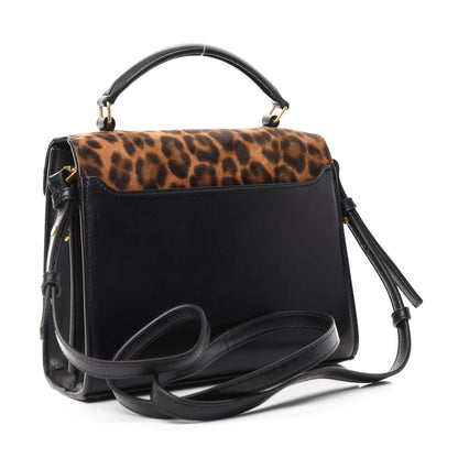 Saint Laurent Suede Leopard Print Mini Classic Monogram Cassandra Top Handle Manto Naturale Black 3 of 11