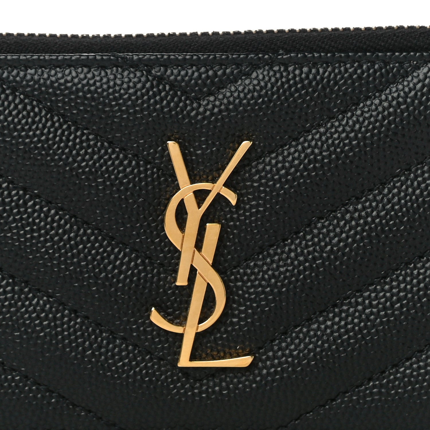 Saint Laurent Grain De Poudre Matelasse Chevron Cassandre Fragments Zippered Card Case Black 8 of 11