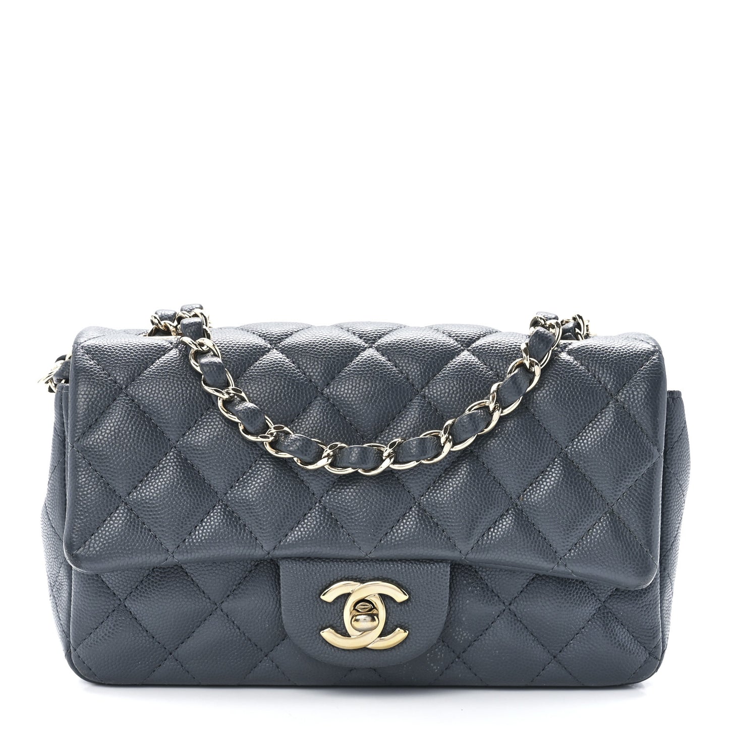 Caviar Quilted Mini Rectangular Flap Dark Grey