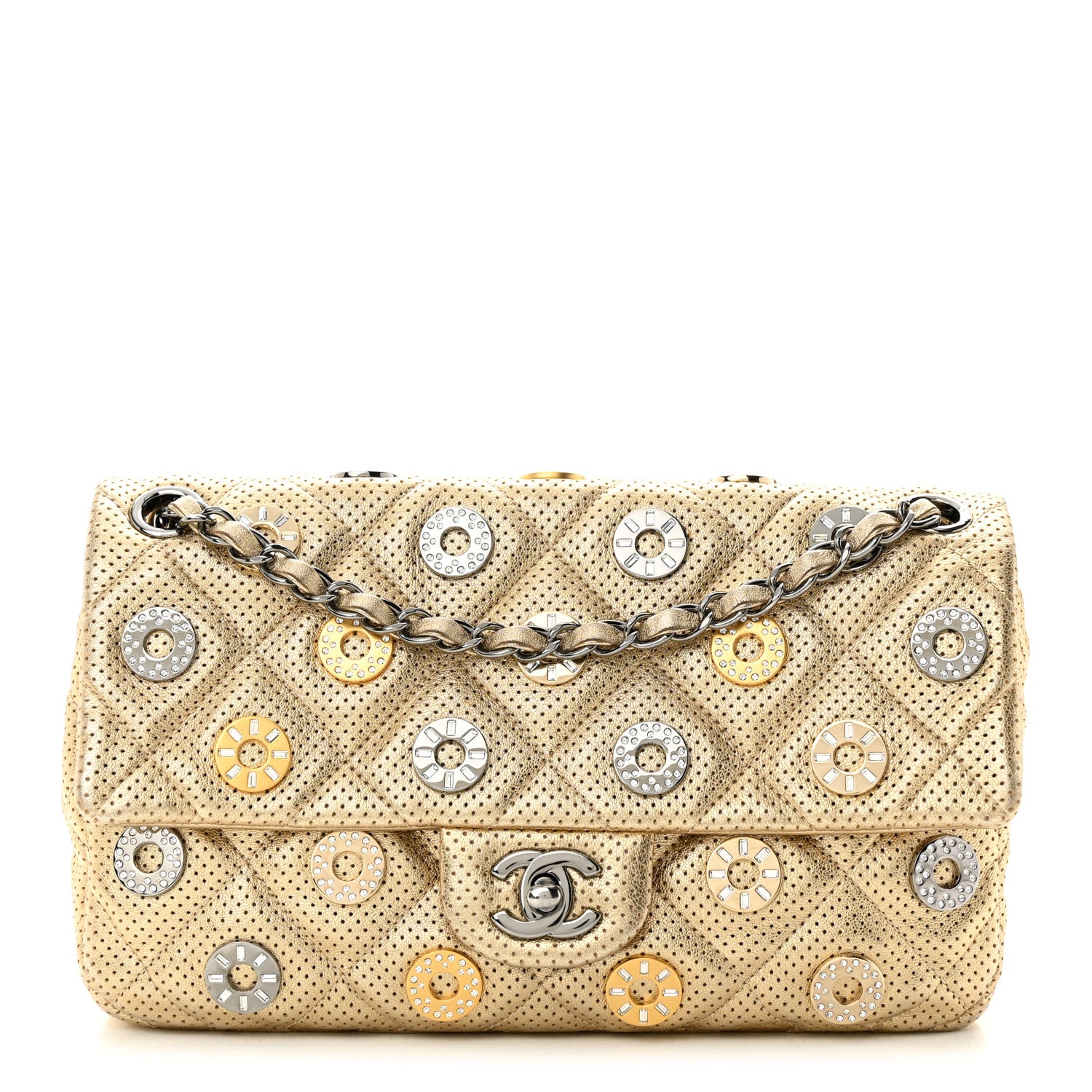 Chanel Perforated Metallic Lambskin Jumbo CC Medals Flap Gold 1 of 10