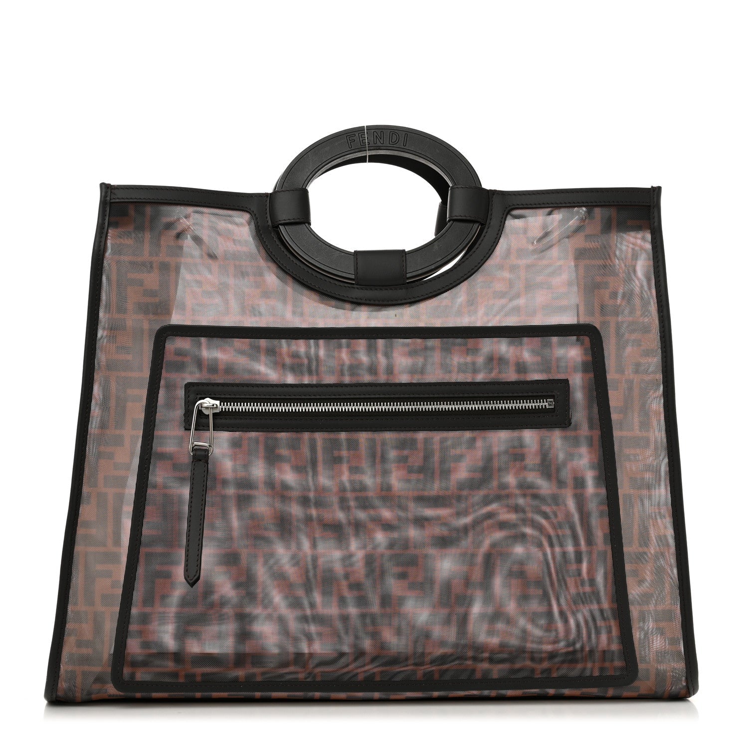 Fendi Mesh Vitello Century Cuoio FF 1974 Medium Runaway Shopper Tote Marrone Black Ebano 1 of 12