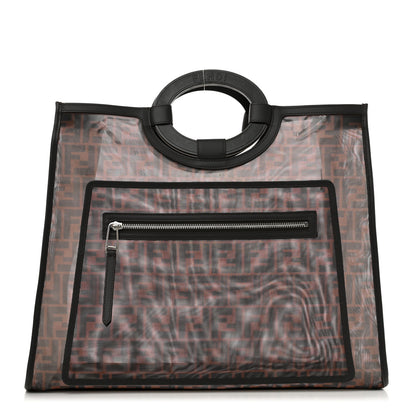 Fendi Mesh Vitello Century Cuoio FF 1974 Medium Runaway Shopper Tote Marrone Black Ebano 1 of 12