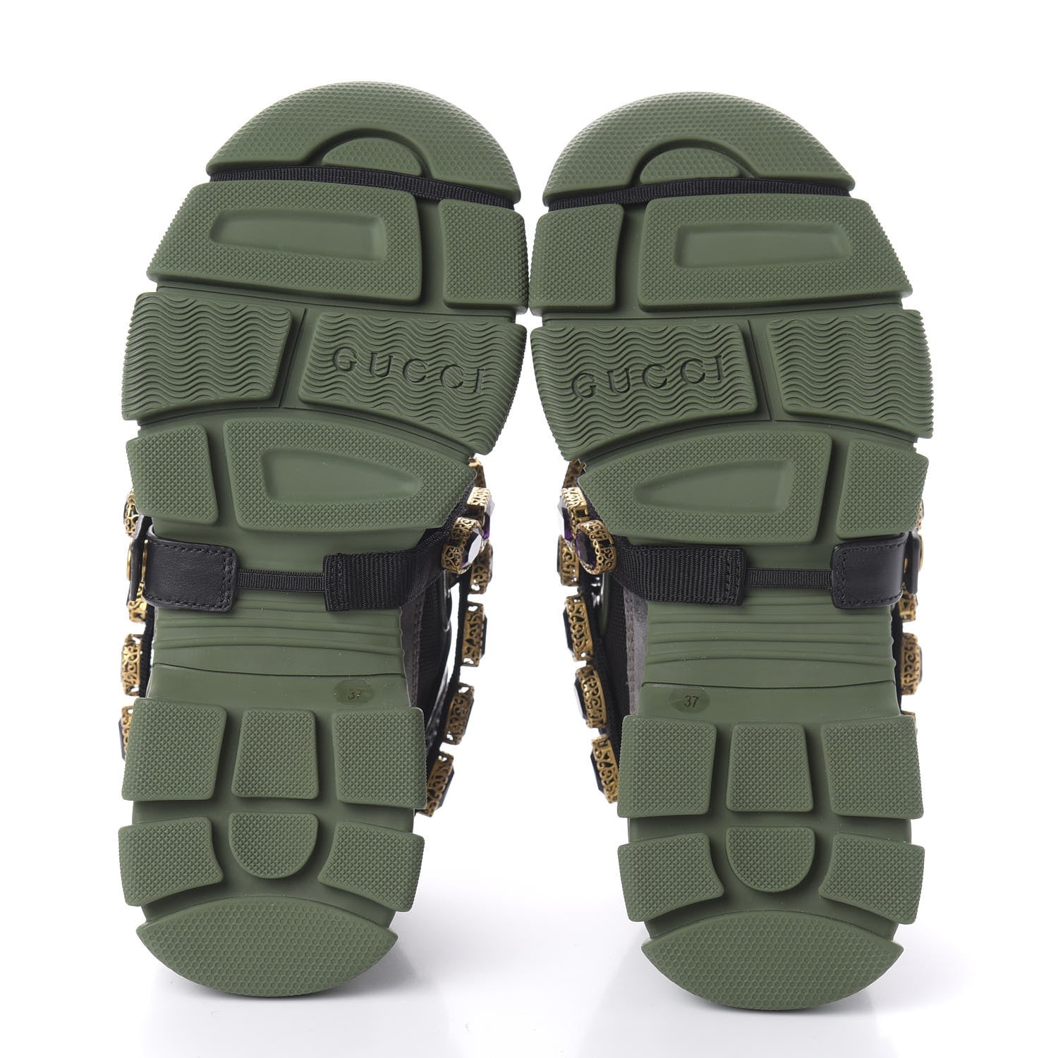 Gucci X SEGA Mesh Suede Calfskin Removable Crystals Flashtrek Sneakers 37 Loess Black Olive Green 6 of 10