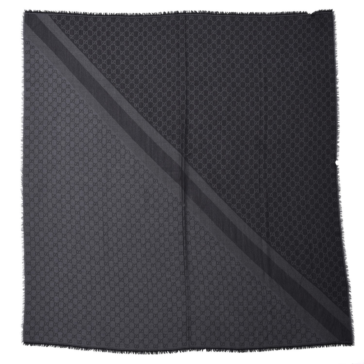 Gucci Wool Silk Monogram GGWeb Fringe Shawl Black Medium Grey 1 of 3
