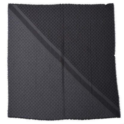 Gucci Wool Silk Monogram GGWeb Fringe Shawl Black Medium Grey 1 of 3
