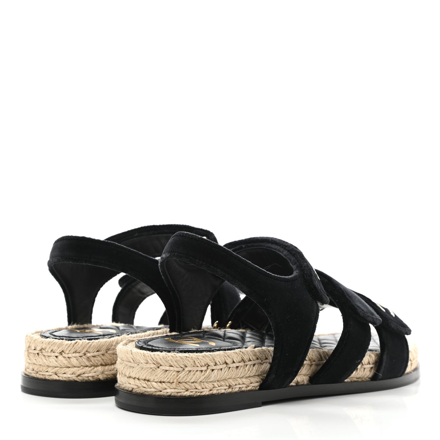 Velvet Lambskin CC Flat Sandals 39 Black
