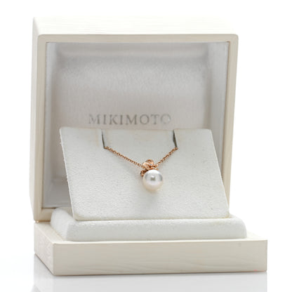 Mikimoto 18K Rose Gold Diamond Akoya Pearl Cherry Blossom Pendant Necklace 5 of 5
