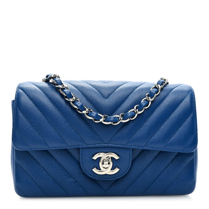 Chanel Caviar Chevron Quilted Mini Rectangular Flap Blue 1 of 10
