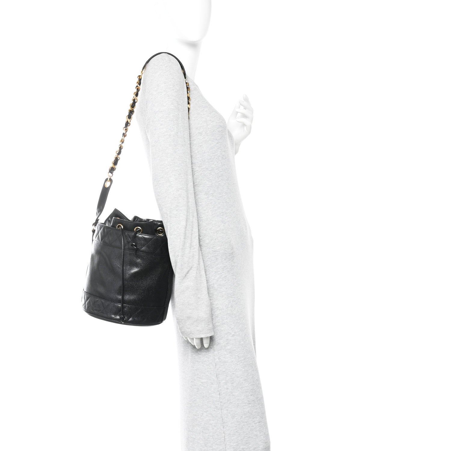 Chanel Caviar Drawstring Bucket Shoulder Bag Black 2 of 16