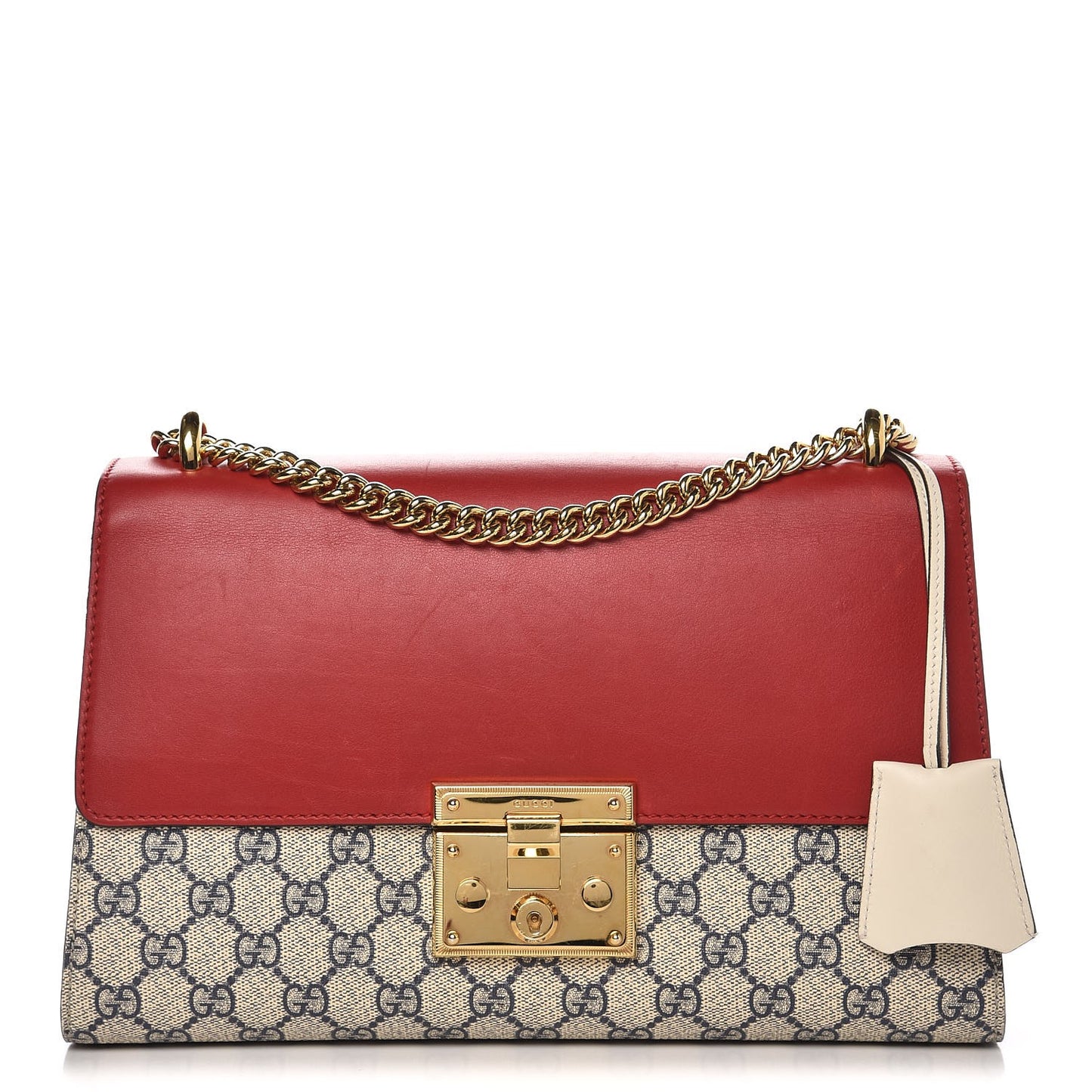 GG Supreme Monogram Moon Calfskin Medium Padlock Shoulder Bag Beige Blue Hibiscus Red Mystic White
