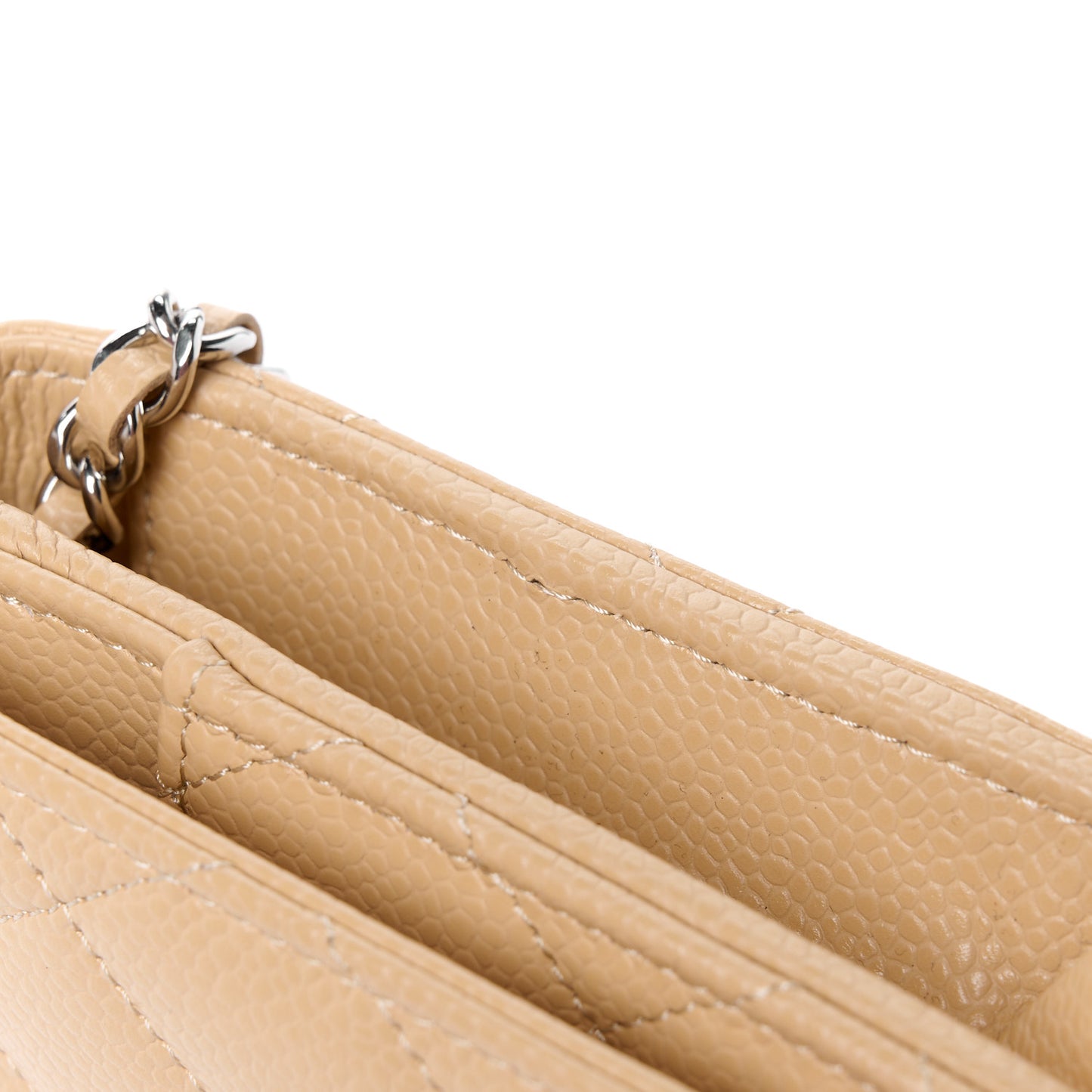 Caviar Quilted Wallet on Chain WOC Beige