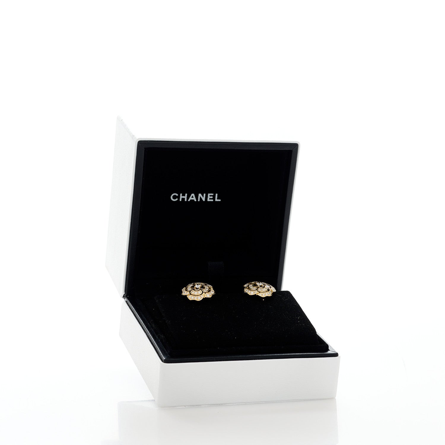 Chanel 18K Yellow Gold Diamond Bouton de Camélia Earrings 4 of 7