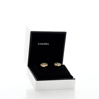 Chanel 18K Yellow Gold Diamond Bouton de Camélia Earrings 4 of 7