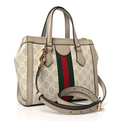 Gucci GG Supreme Monogram Textured Dollar Calfskin Web Small Ophidia Tote Bag Beige Mystic White Oatmeal 3 of 9