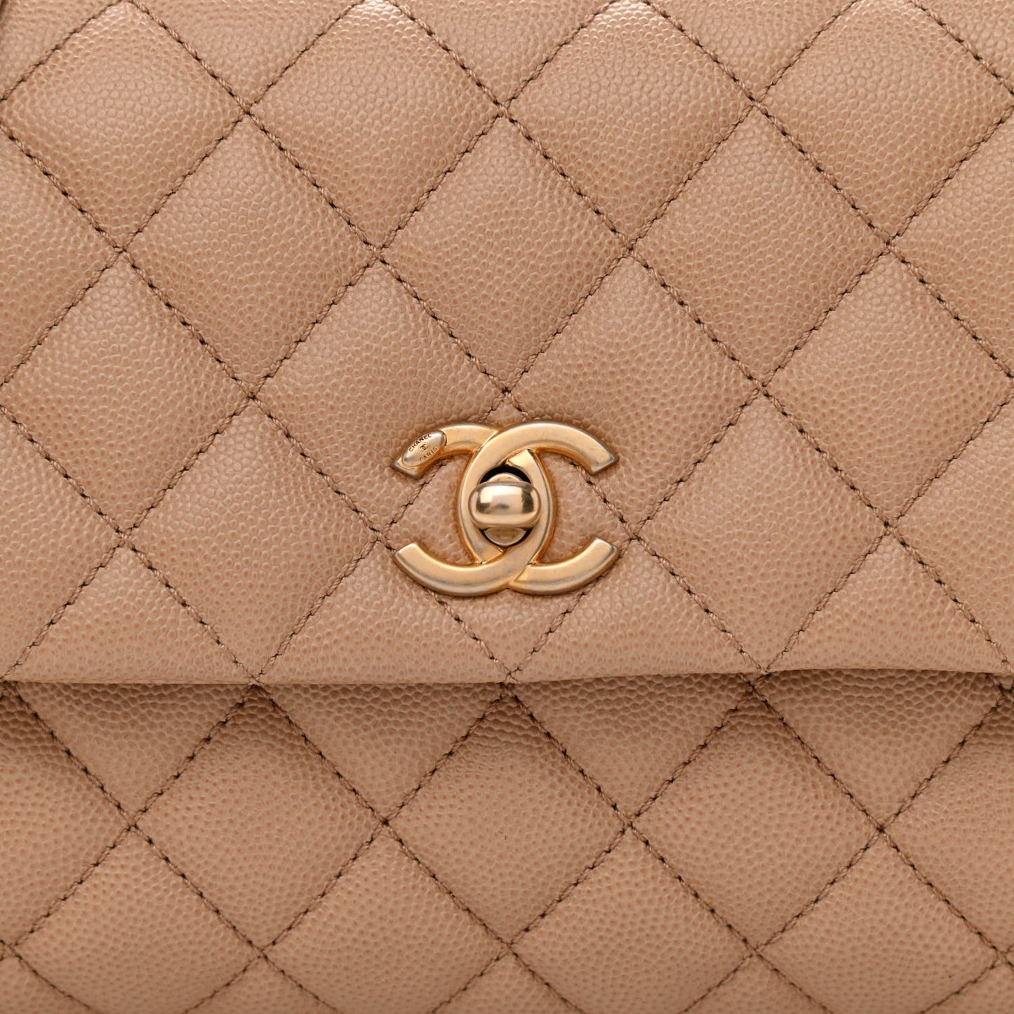 Caviar Quilted Mini Coco Handle Flap Beige