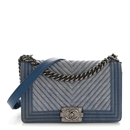 Chanel Denim Chevron Quilted Medium Boy Flap Blue 1 of 14