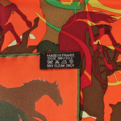Hermes Silk Ex Libris En Camouflage Pocket Square Scarf Orange 3 of 5