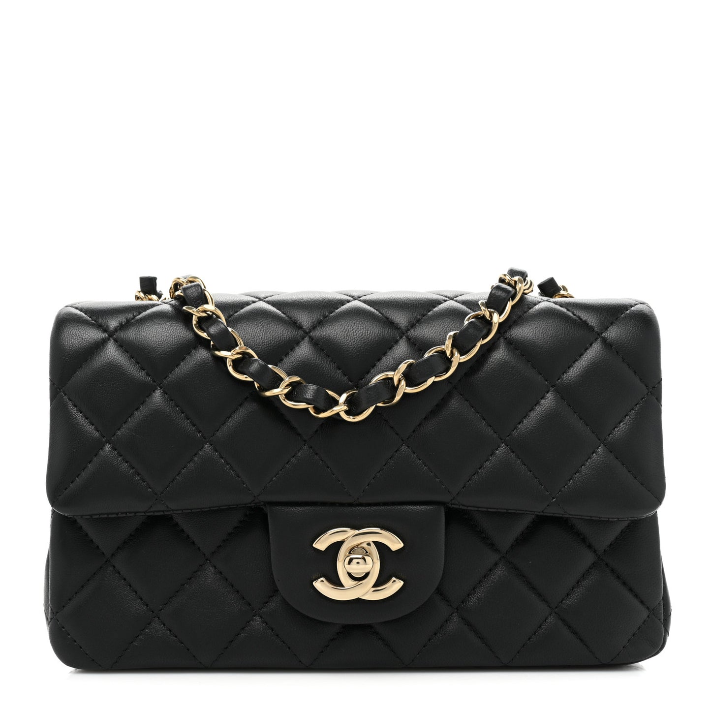 Lambskin Quilted Mini Rectangular Flap Black