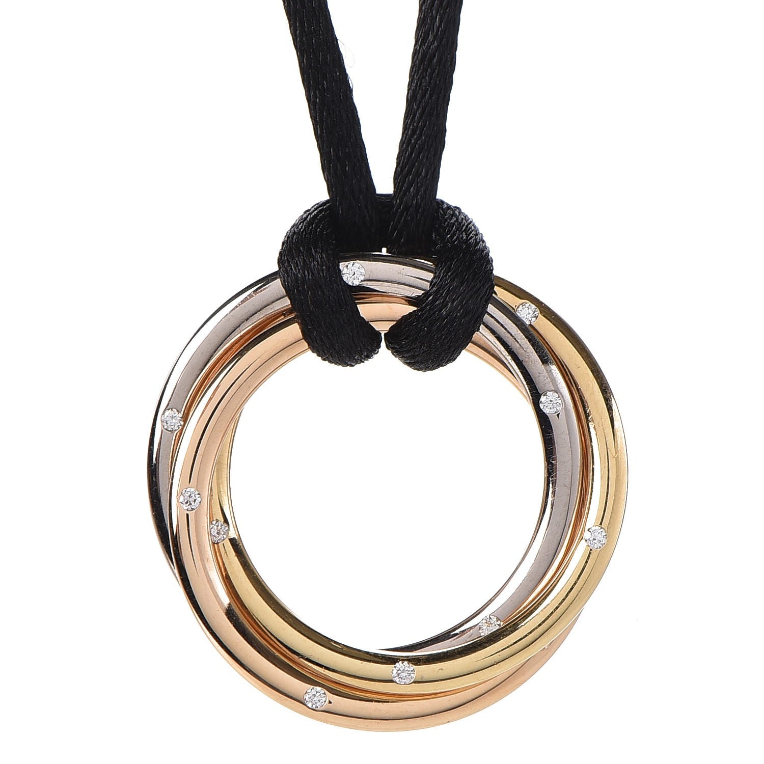 Cartier 18K Pink Yellow White Gold Diamond Trinity Cord Necklace 4 of 7