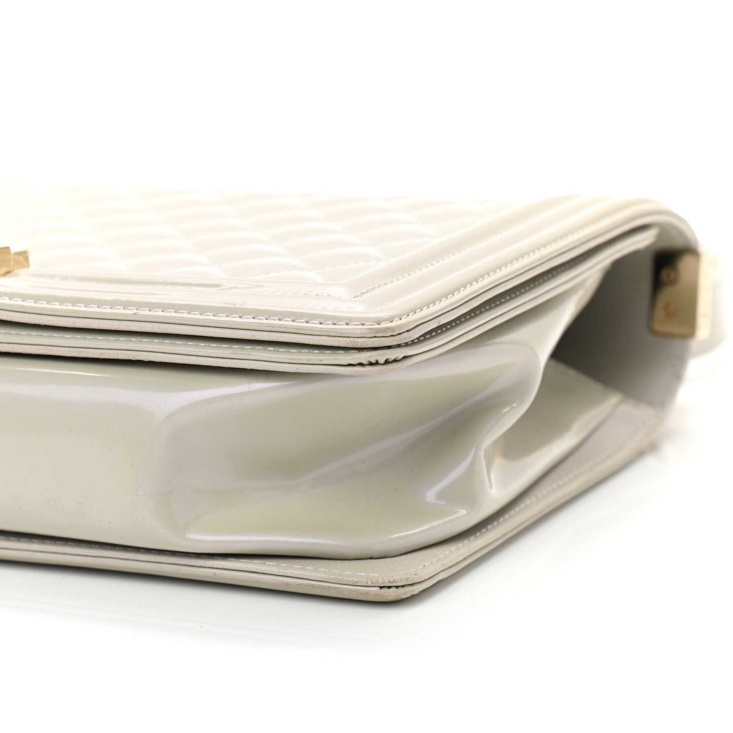 Iridescent Glazed Calfskin Quilted New Medium Boy Flap Light Grey