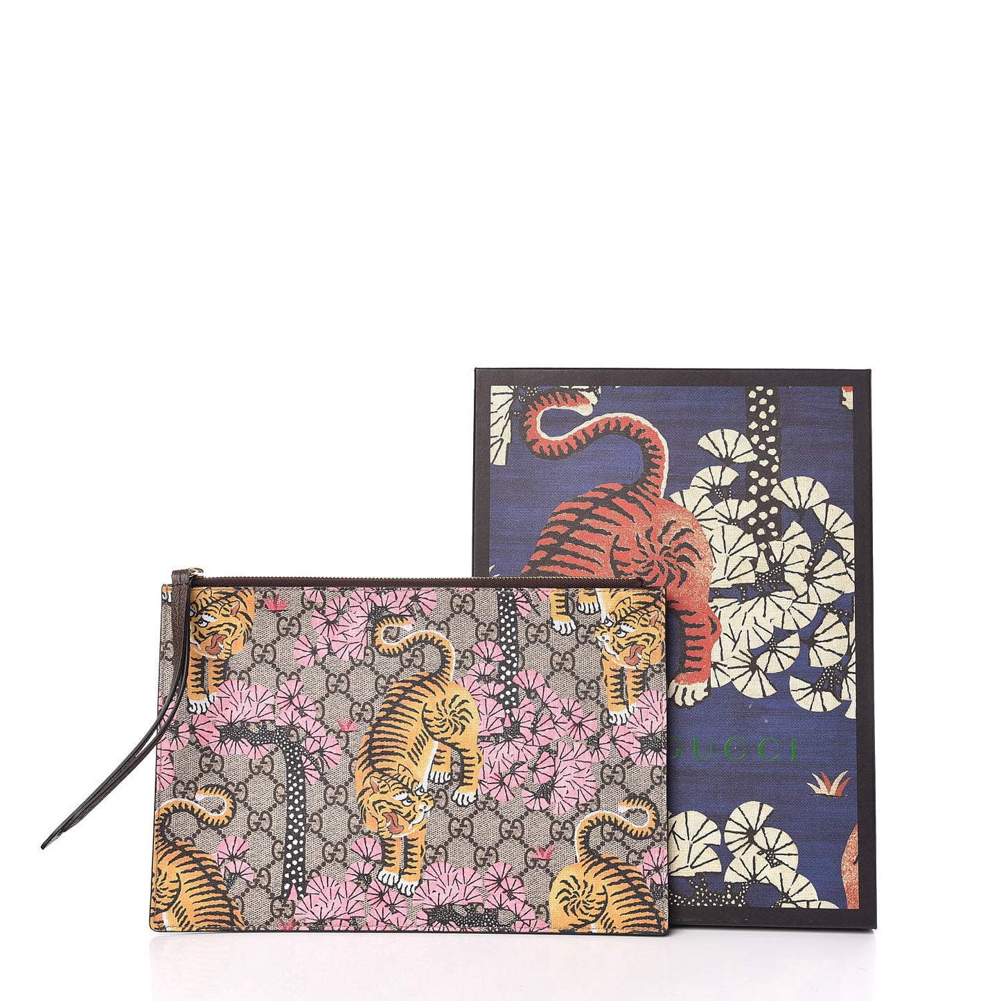 GG Supreme Monogram Bengal Zip Pouch Beige New Acero Crop Pink