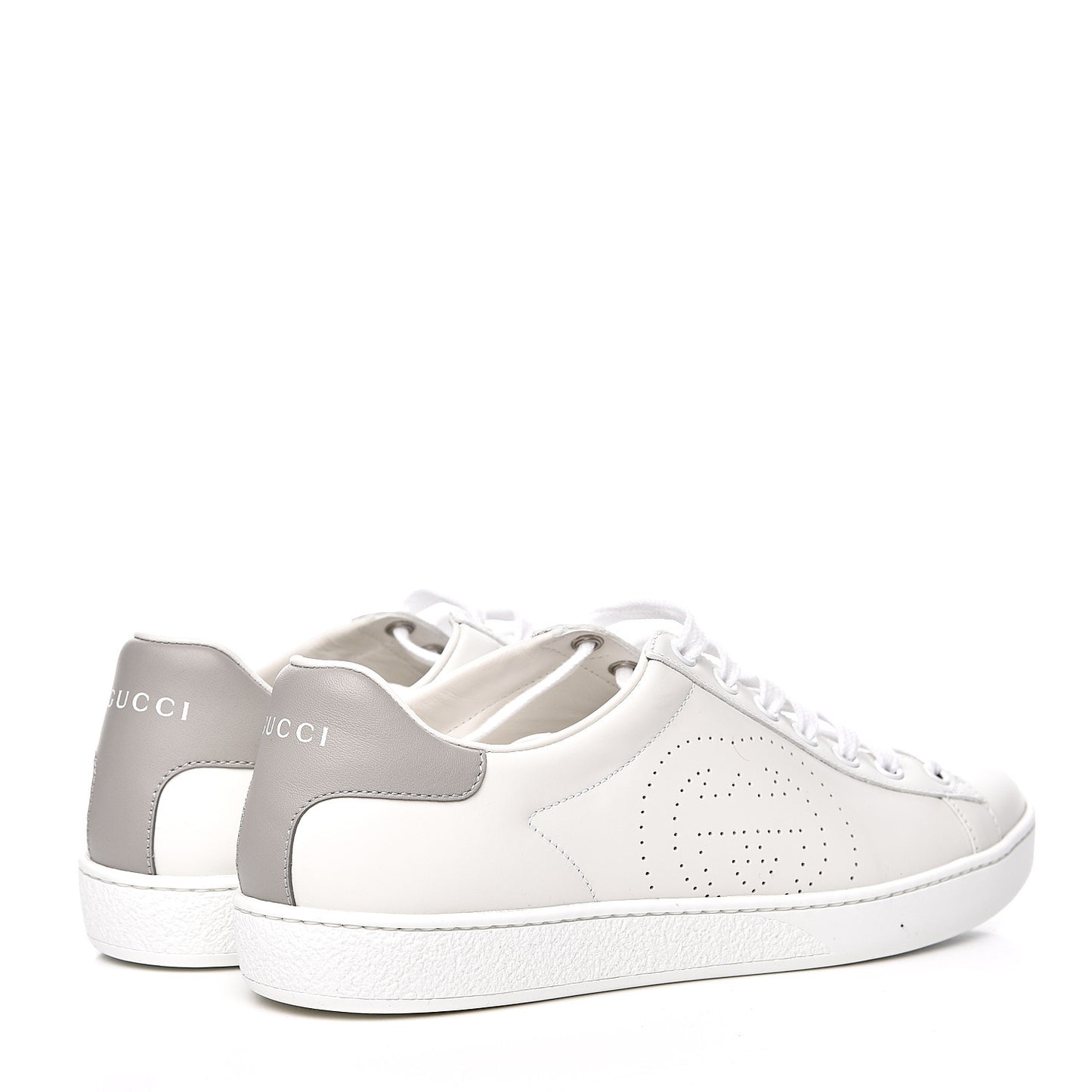 Calfskin Interlocking G Perforated Womens Ace Sneakers 39.5 White Grey Sky