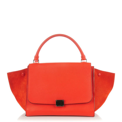 Celine Drummed Calfskin Suede Medium Trapeze Vermillion 1 of 10