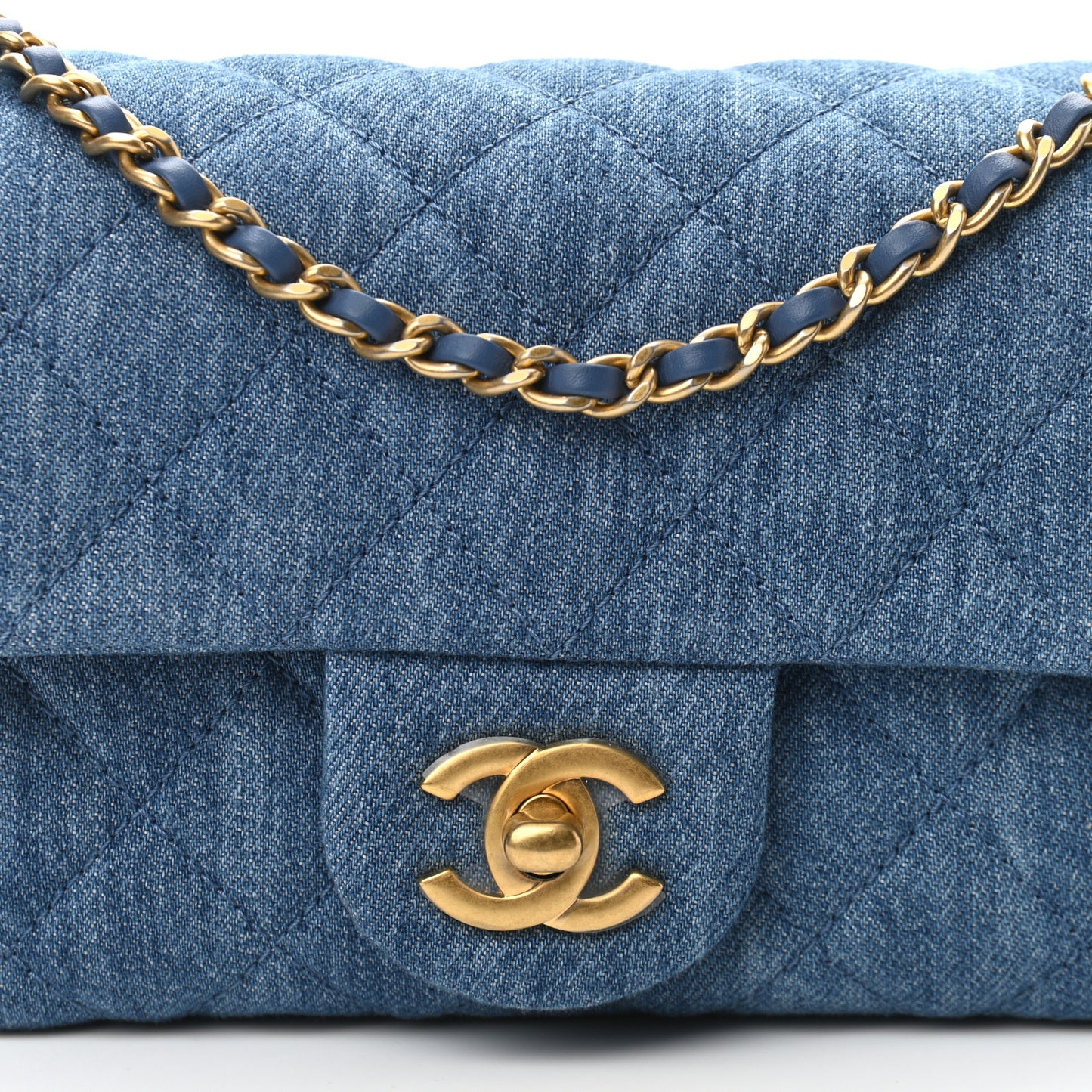 Denim Quilted Mini Pearl Crush Rectangular Flap Blue