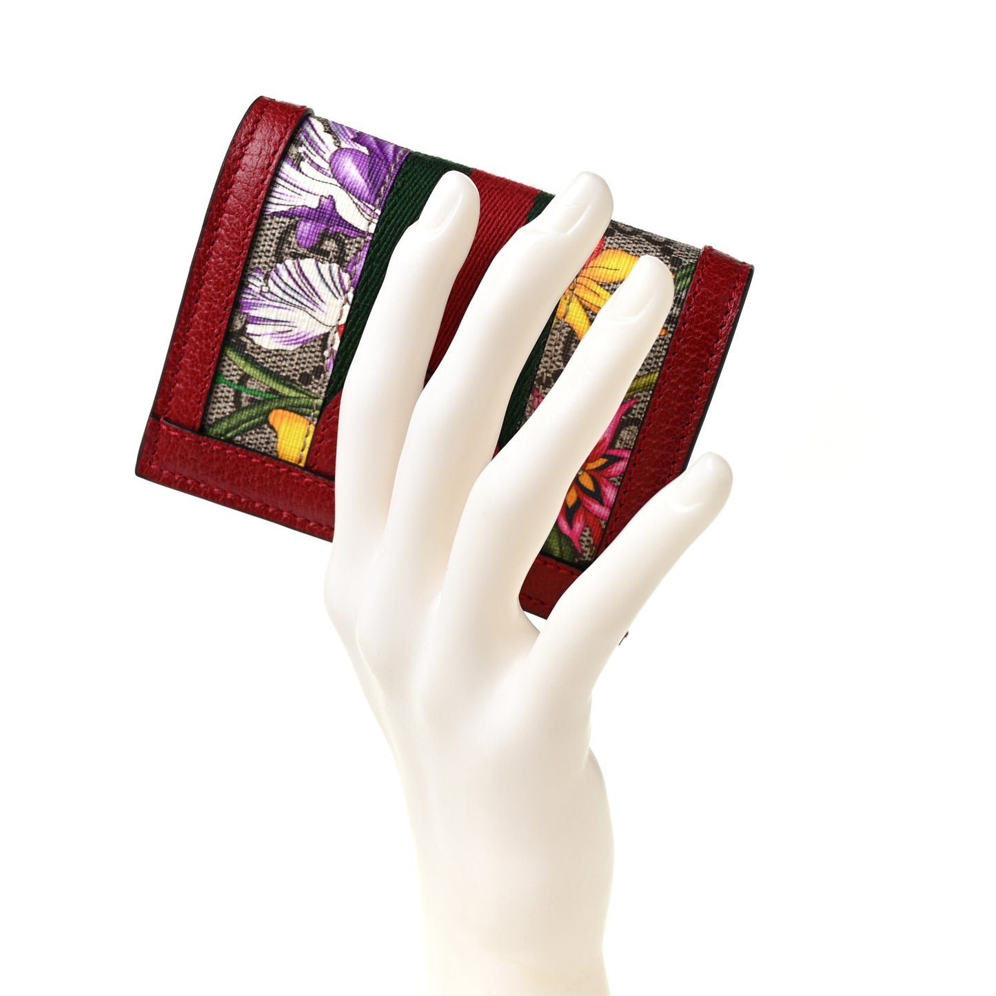 GG Supreme Monogram Flora Web Ophidia Card Case Red