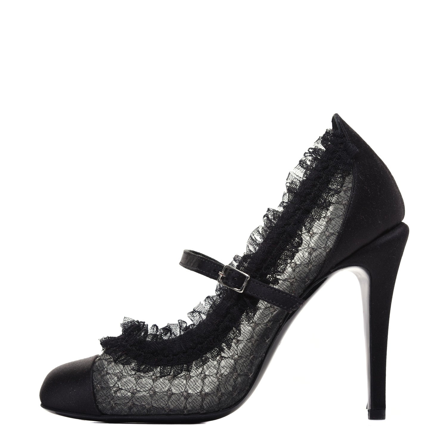 Chanel Mesh Satin CC Mary Jane Pumps 38 Black 1 of 13