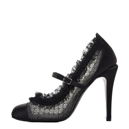 Chanel Mesh Satin CC Mary Jane Pumps 38 Black 1 of 13