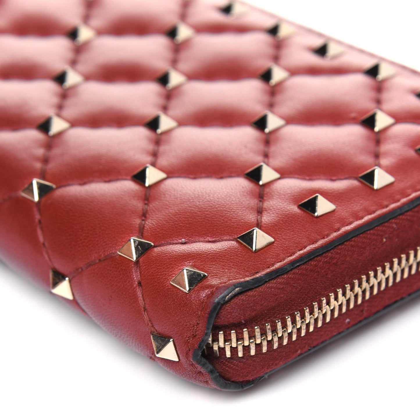 Nappa Rockstud Spike Zip Around Wallet Rubino