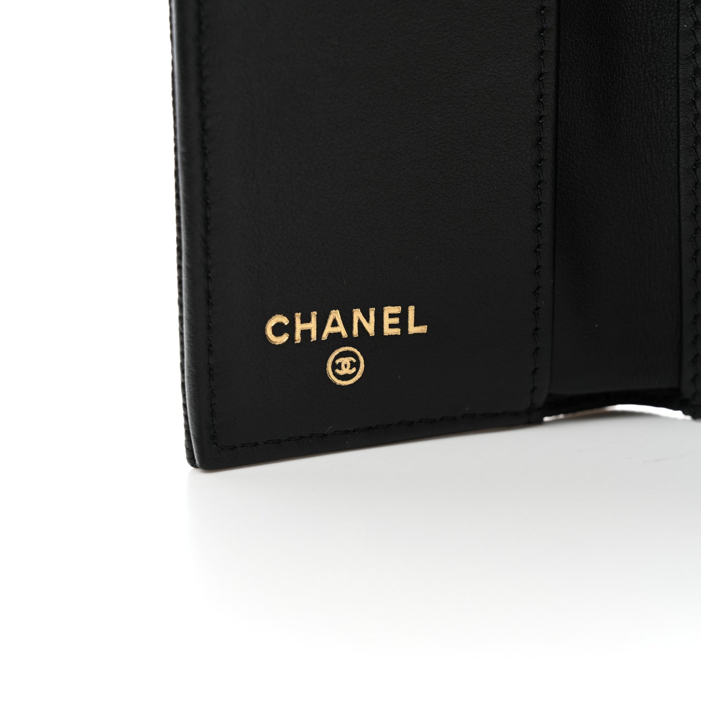 Caviar Camellia Embossed Compact Wallet Black