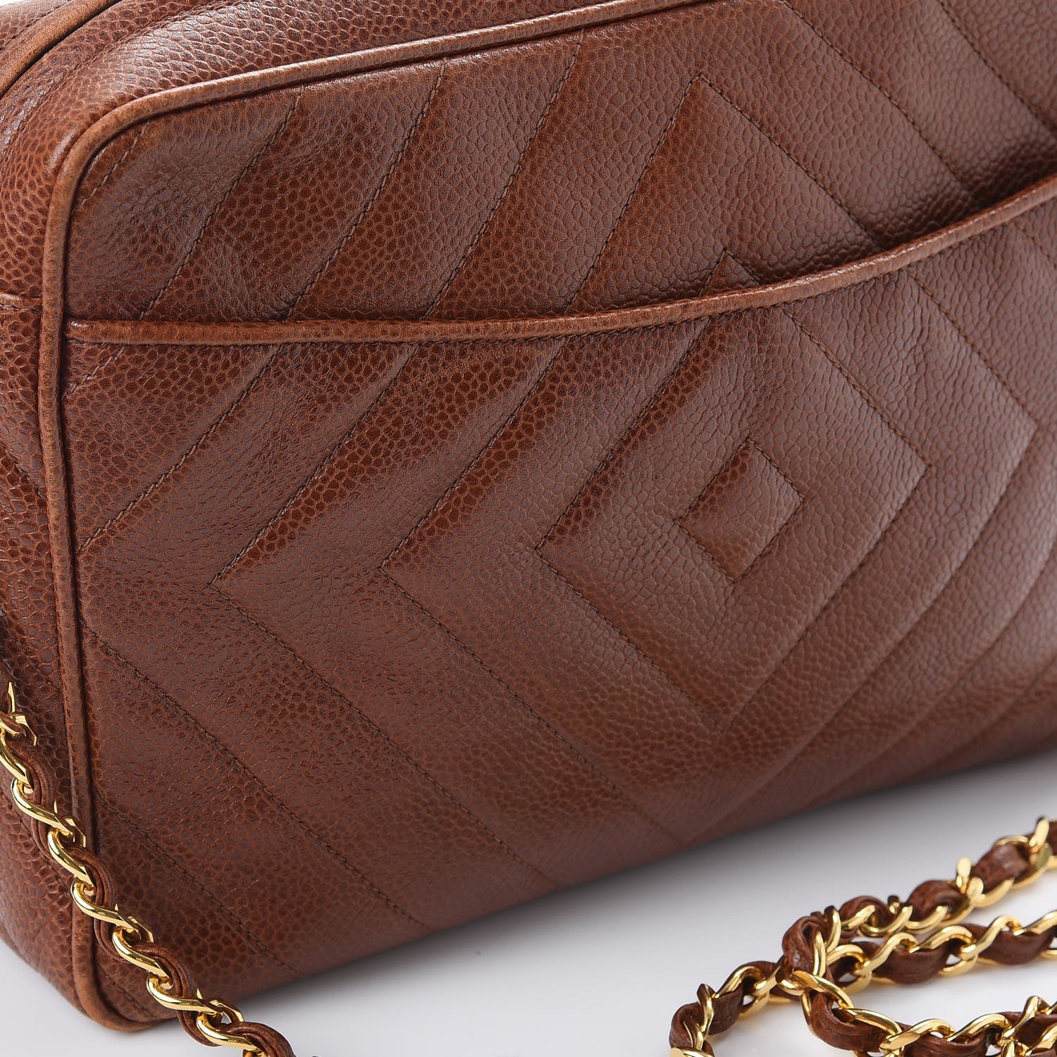Chanel Caviar Chevron Quilted Tassel Camera Case Brown 12 of 17