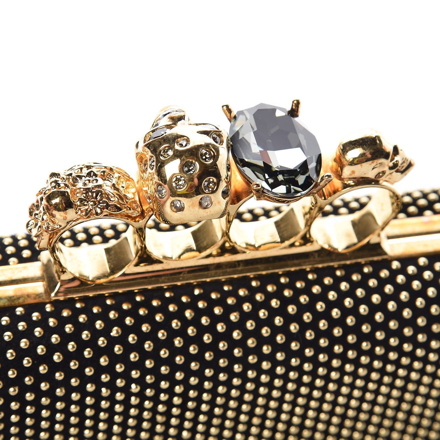 Suede Studded Skull Knuckle Box Clutch Black
