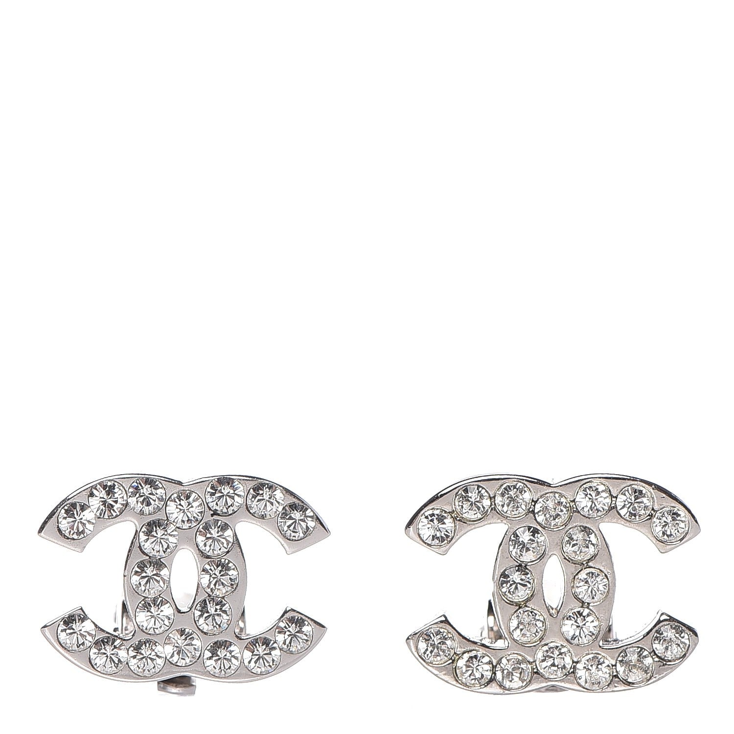 Chanel Crystal CC Clip On Earrings Silver 1 of 4