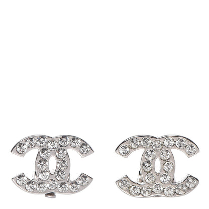 Chanel Crystal CC Clip On Earrings Silver 1 of 4